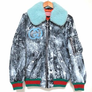 ほぼ未使用 GUCCI グッチ GHOST MA-1 BOMBER JACKET ハンドペイント シェリーライン ラムファーカラー ボンバージャケット 449687 36サイズ