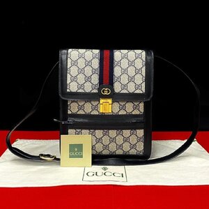 極 美品 GUCCI グッチ オールドグッチ ヴィンテージ シェリーライン GG ロゴ 金具 レザー 本革 ショルダーバッグ ポシェット グレー 30306