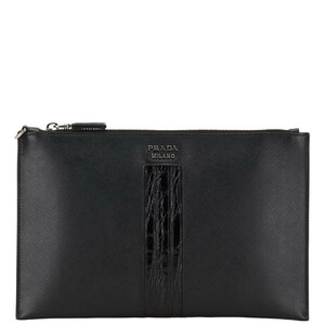 プラダ サフィアーノ クラッチバッグ 2NG005 ブラック レザー レディース PRADA 【中古】