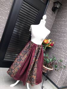 ハンドメイド　着物リメイク・和服リメイク　フレアスカート・ロングスカート　正絹　送料230円　柄＆無地　