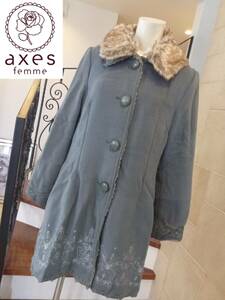 新品 axes femme｜アクシーズファム★緑　グリーン系　ファー取り外し可能　コート　L