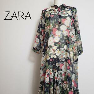 ♪♪ ZARA 花柄 シースルー シャツ ワンピース Mサイズ ♪♪