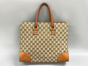 GUCCI グッチ GGキャンバス トートバッグ 120897 120973 GG柄 ブラウン ベージュ キャンバス×レザー レディース メンズ