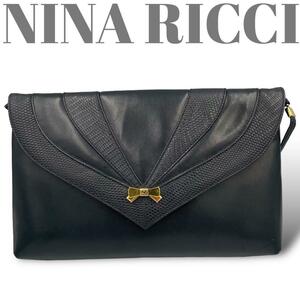 【美品】NINA RICCI ニナリッチ ショルダーバッグ レザー ブラック 黒　