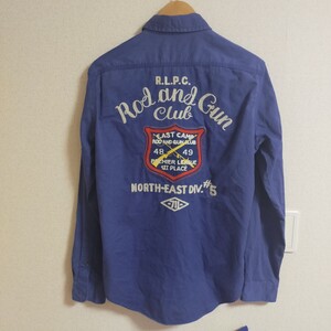 POLO RALPH LAUREN ポロ ラルフローレン ROD AND GUN CLUB WORK SHIRT ワークシャツ 長袖 刺繍 ワッペン S ブルー(青)