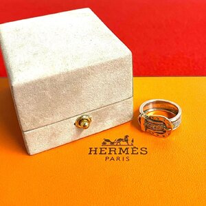 極 美品 希少品 ボックス付き HERMES エルメス ホースシュー リング シルバー925 K18ゴールド 9号 指輪 アクセサリー シルバー 25552