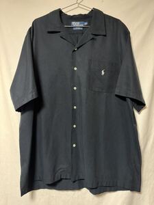 90s ビンテージ ラルフローレン RALPH LAUREN オープンカラー 開襟シャツ 半袖 caldwell コットン シルク XLサイズ ブラック 黒 ポニー