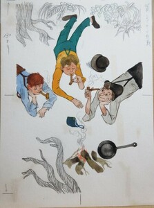 直筆画】池田龍雄(少年少女世界の文学「トム・ソーヤーの冒険」)直筆挿絵原画 画稿 C/検;真筆肉筆真作岡本太郎アヴァンギャルド芸術運動