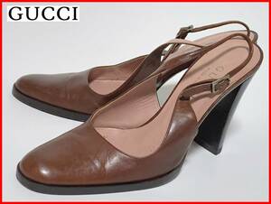 即決 GUCCI グッチ 34.5≒21.5cm パンプス サンダル ブラウン レディース jtu