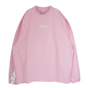 VETEMENTS ヴェトモン 22SS UE52TR280P Logo Label Tee ロゴラベル ロングスリーブ 長袖 Tシャツ カットソー ピンク系 XL【中古】