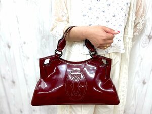 極美品 Cartier カルティエ マルチェロ ハンドバッグ バッグ パテント レザー ボルドー 72709Y