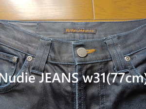 Nudie JEANS　w31(77cm)　TAPE TED DYR BLACK INDIGO　コーティング　ストレッチ　送230円可能　イタリア製