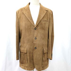 アクアスキュータム　ラムレザージャケット　テーラード　羊革　ブラウン　サイズM　千鳥格子　Aquascutum　中古　◆3111/藤枝インター店