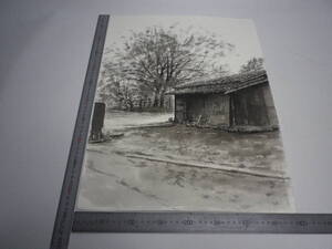 「納屋 ～ 花（裏表描画）」水墨画【坂垣内 将泰】作者直筆原画「真作」P10号ハーネミューレ紙(経年保管品)【送料無料】00700151