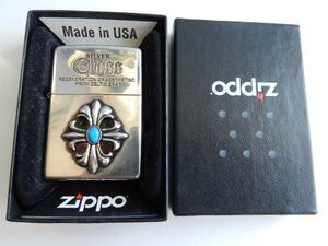 美品◆限定品◆ZIPPOジッポー オイルライターSILVER Cross シルバークロス ターコイズ/ MADE IN U.S.A 2022年製ケース付/喫煙具◆HS