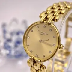 【新品電池】ディオール バギラ ゴールド文字盤 腕時計 ダイヤ12P ゴールド