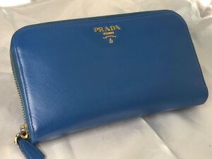 超美品　PRADA プラダ　長財布　ラウンドファスナー　COBALTO