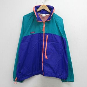 XL/古着 コロンビア 長袖 ナイロン ジャケット メンズ 90s ワンポイントロゴ マルチカラー ラグラン 大きいサイズ 紫他 パープル 内側メッ