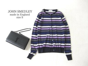 ☆ジョンスメドレー☆カーディガン☆長袖☆S(7号)☆ボーダー☆メリノウール☆クルーネック☆イギリス製☆JOHN SMEDLEY☆