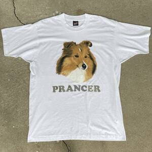 ビンテージ　90s　フルーツオブザルーム　プリント　Tシャツ　USA製　動物　犬　ラフコリー　PRANCER　230908