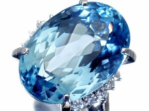 1円～【ジュエリー極】瑞々しい煌き！超大粒良質天然ブルートパーズ18.00ct＆ダイヤモンド0.20ct 高級Pt900リング k9265kmlm【送料無料】