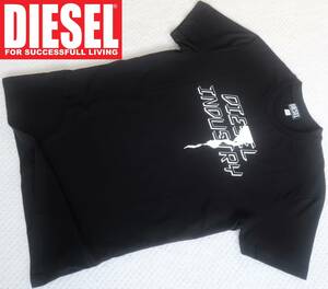 新品★ディーゼル DIESEL★ブラック グラフィック Tシャツ★ホワイト ロゴ プリント★クルーネック★モノトーン 黒 XL★672