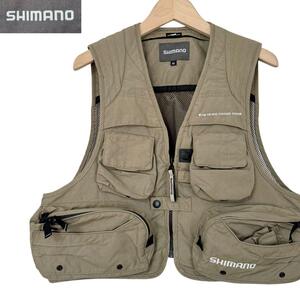 サイズM★SHIMANO★撥水フィッシングベスト 釣り服 渓流釣り 海釣り シマノ ベージュ ライセンスカードポケット付き メンズ T2735 古着公園