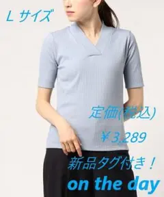 新品/オン ザ デイon the day針抜きVネック プルオーバーTシャツ/L