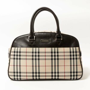 【1円スタート】BURBERRY バーバリー ノバチェック ミニボストンバッグ ハンドバッグ ベージュ ダークブラウン ツイル レザー レディース