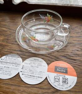 イワキガラス カップ&ソーサー 1客 Iwaki 耐熱ガラス 紅茶用 ティーカップ ブーケ柄 未使用自宅保管品