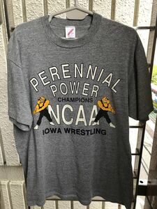 LサイズNCAAアイオワ州TシャツUSA レスリングTシャツ チャンピオン　PERENNIAL POWER　CHAMPIONS ビンテージ　JERZEESジャージーズ