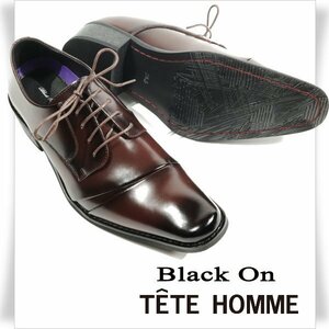 新品1円～★Black On TETE HOMME テットオム アクションレザー ビジネスシューズ 25.5cm ダークブラウン 濃茶 レースアップ ◆3871◆