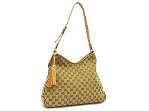 1円 ■美品■ GUCCI グッチ 257026 524947 GG柄 GGキャンバス×レザー タッセル ワンショルダーバッグ 肩掛け ブラウン系 FJ2688