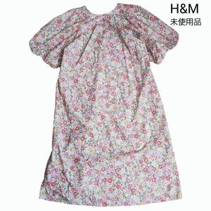 未使用品 H&M ゆったりデザイン・花柄ロング丈ワンピース・張りのあるコットン素材 総柄 8528