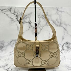 ●【売り切り】Gucciグッチ ジャッキー スモール ショルダーバッグ 001 3935 1781 サテン GGロゴ レディース ベージュ系