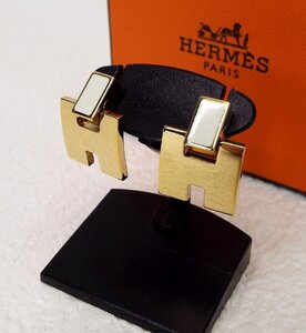 HERMES エルメス アイリーン ピアス ゴールドｘホワイト系 BOX付き