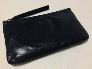 【m0851】本物・美品 使用頻度少 ストラップ付き クラッチ POUCH ポーチ INK 濃紺 天然皮革 ラピーヌ カナダ製 バッグ