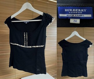 【激安1点のみ 国内正規品】BURBERRY BLUE LABEL バーバリーブルーレーベル フリル レース フレンチスリーブ カットソー Tシャツ 38