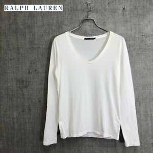 1O2764-F◆ RALPH LAULEN ラルフローレン 長袖Tシャツ カットソー Ｖネック ◆ sizeL コットン ホワイト 古着 レディース 秋冬