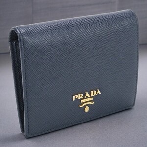 中古 プラダ 二折財布小銭入付き レディース ブランド PRADA サフィアノレザー財布 1MV204 ネイビー 財布