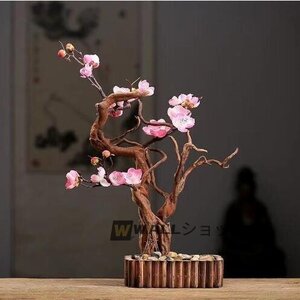 茶道 瞑想 風水梅 生け花 造花 盆栽 置物 和風 手作り 木製 工芸品 リアル インテリア