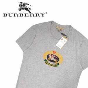 新品タグ付 現行品 名作 BURBERRY LONDON オールドホースロゴ刺繍 半袖Tシャツ メンズM バーバリー ロンドン イングランド グレー 2405296