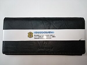 B145Mハッシュパピー 長財布 黒 ブラック かぶせ シュリンクレザー【未使用】即決！本革 カード入多い 使いやすい 収納豊富 特価 処分セー