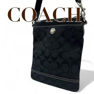 1円 美品 COACH コーチ ショルダーバッグ サコッシュ メンズ レディース s35 キャンバス シグネチャー ブラック ミニバッグ カジュアル 黒