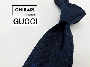 【超美品】GUCCI　グッチ　全面Gロゴ柄 ネクタイ 3本以上 送料無料 メンズ ネイビー　0202115