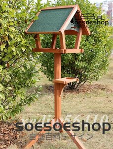 高品質 バードフィーダー　鳥の餌台　ウッド　三角屋根タイプ 木製の野外餌器 防腐雨日焼け防止