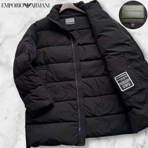 脅威のXXL相当!!!最高級革タグ!!!美品◎エンポリオ アルマーニ ダウンジャケット EMPORIO ARMANI ロング コート 肉厚◎ブラック 黒 56 現行