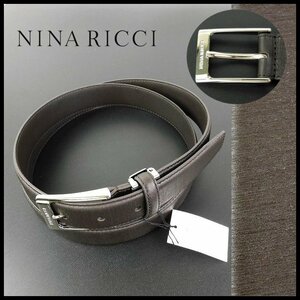 新品 即決 ニナリッチ NINA RICCI ベルト メンズ 濃茶 牛革レザー カット調節可能 ヘアライン加工 紳士 【B2461】