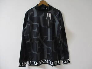 ☆LUXE AKM PLUS/リュクスエイケイエムプラス☆未使用 総柄ロゴ長袖モックネックＴシャツ サイズ：L ゴルフ スポーツ ジム トレーニング