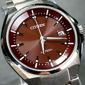 希少 CITIZEN シチズン ATTESA アテッサ ATD53-3054 腕時計 エコドライブ 電波ソーラー アナログ ワインレッド文字盤 カレンダー チタン